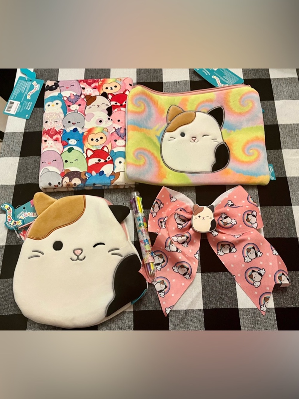 Squishmallows Cam Cat Bundle: Pouches Journal Pen Bow NWT